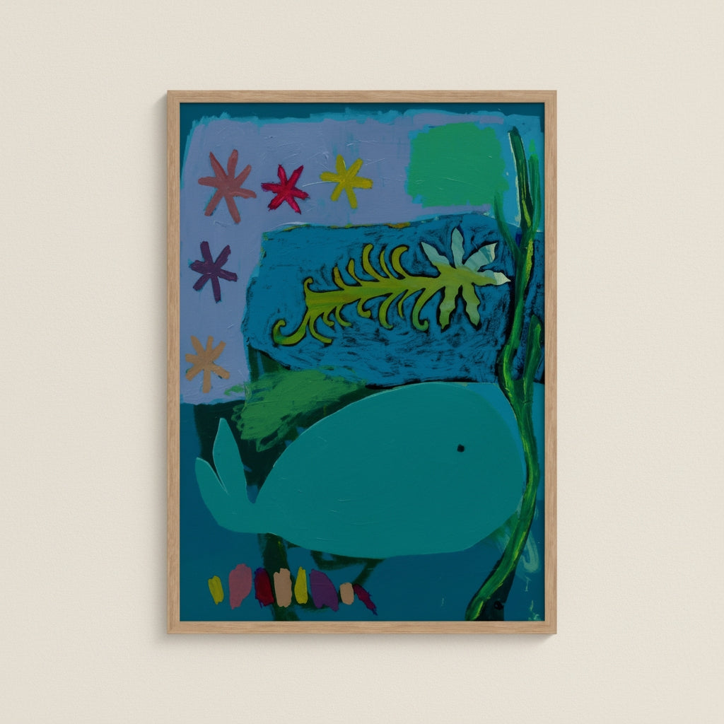 Moon Whale Framed Paper Print