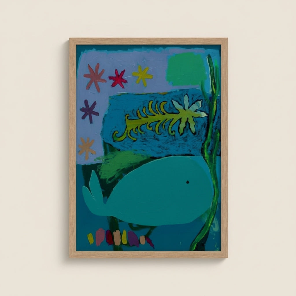 Moon Whale Framed Paper Print