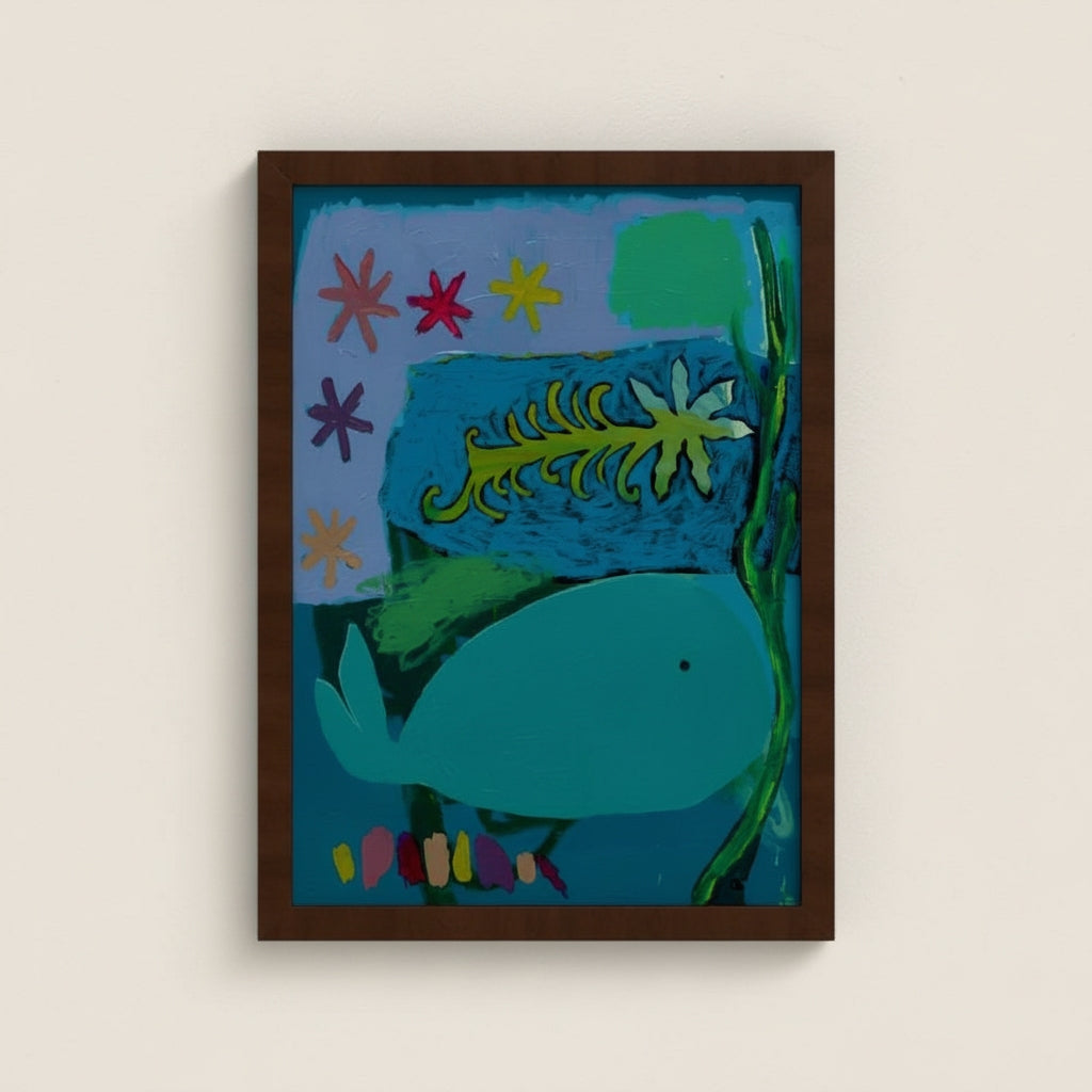 Moon Whale Framed Paper Print