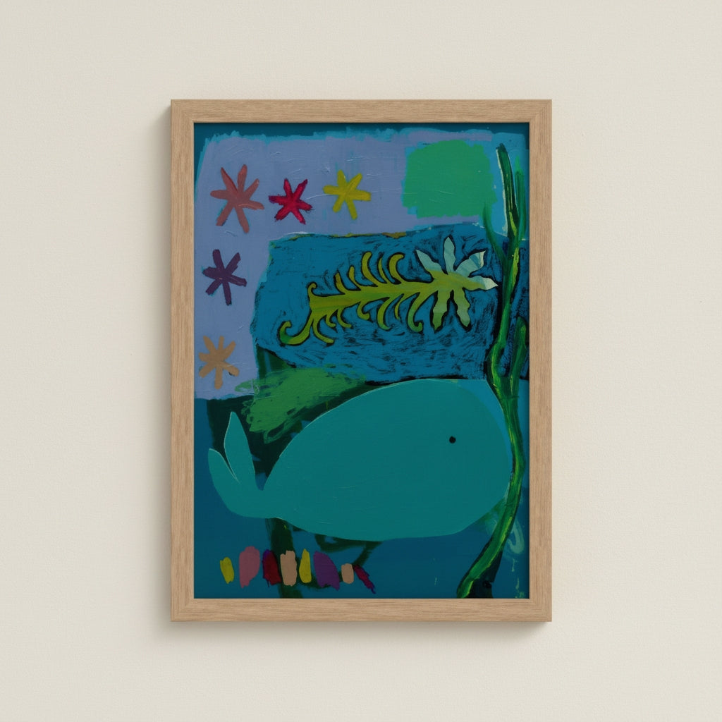 Moon Whale Framed Paper Print