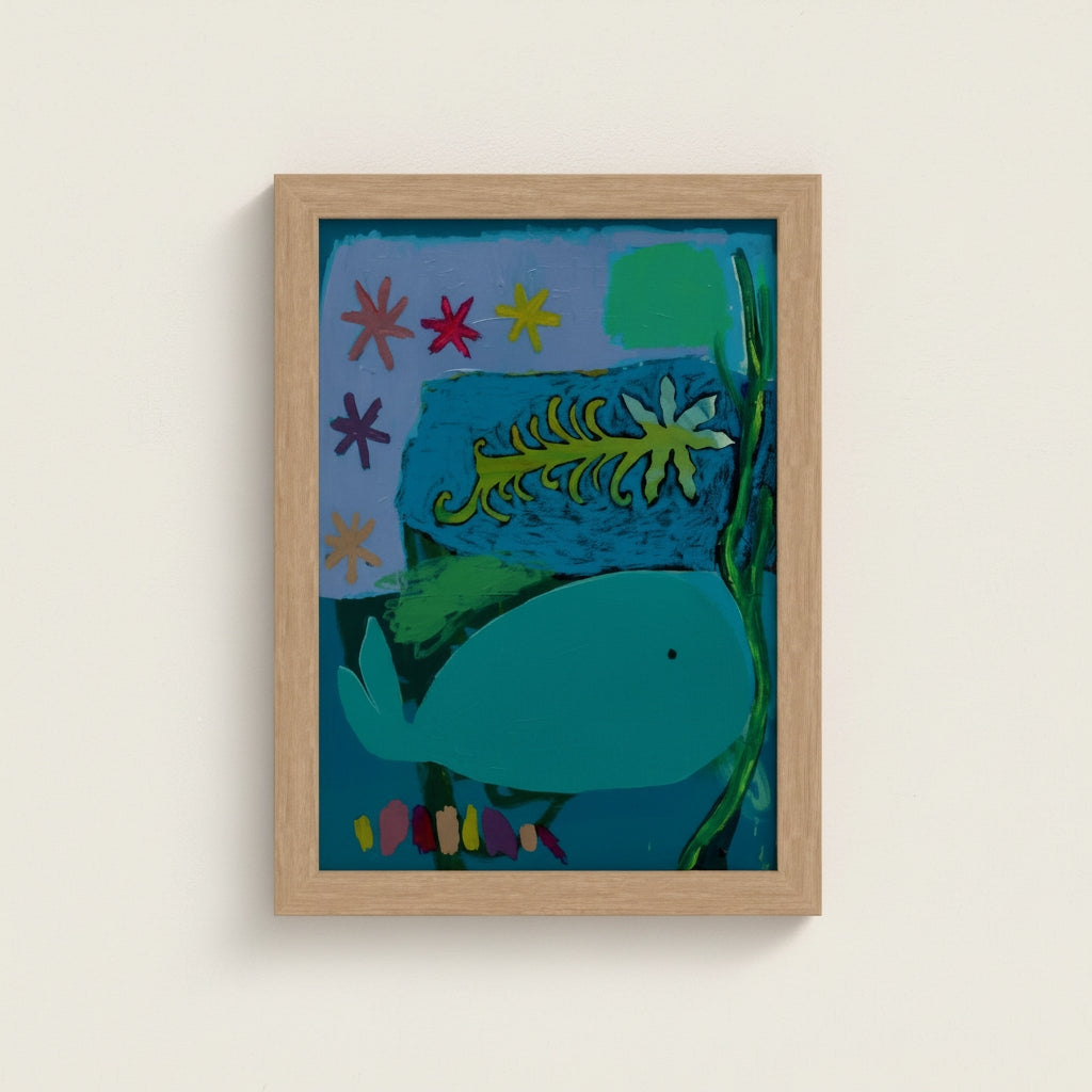 Moon Whale Framed Paper Print