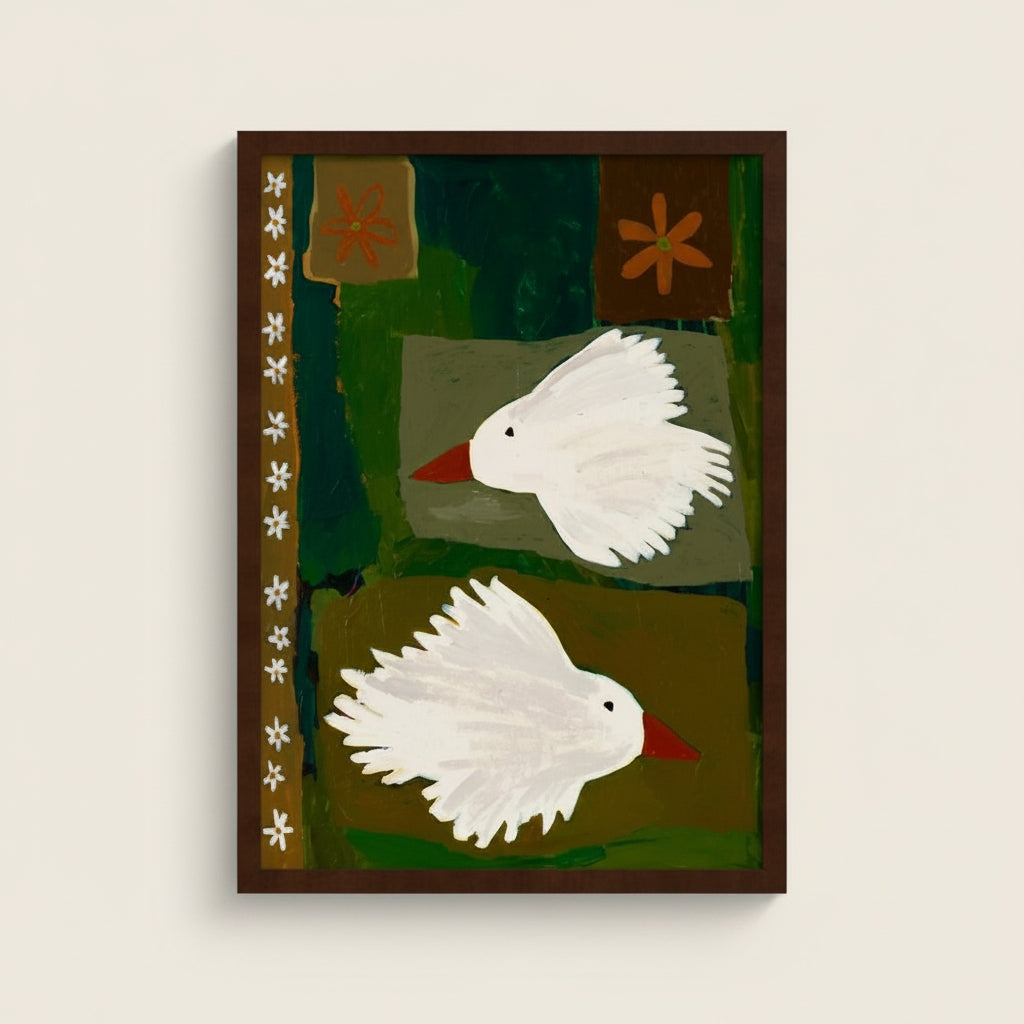 Two Birds, One Heart Framed Paper Print