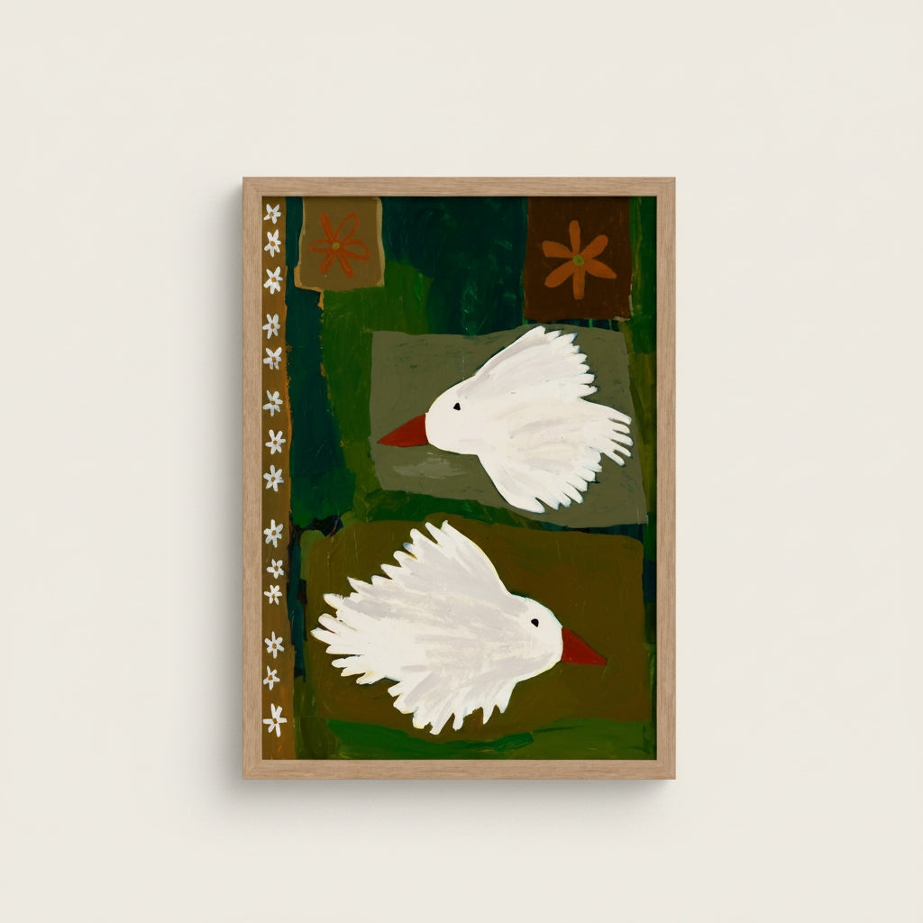 Two Birds, One Heart Framed Paper Print