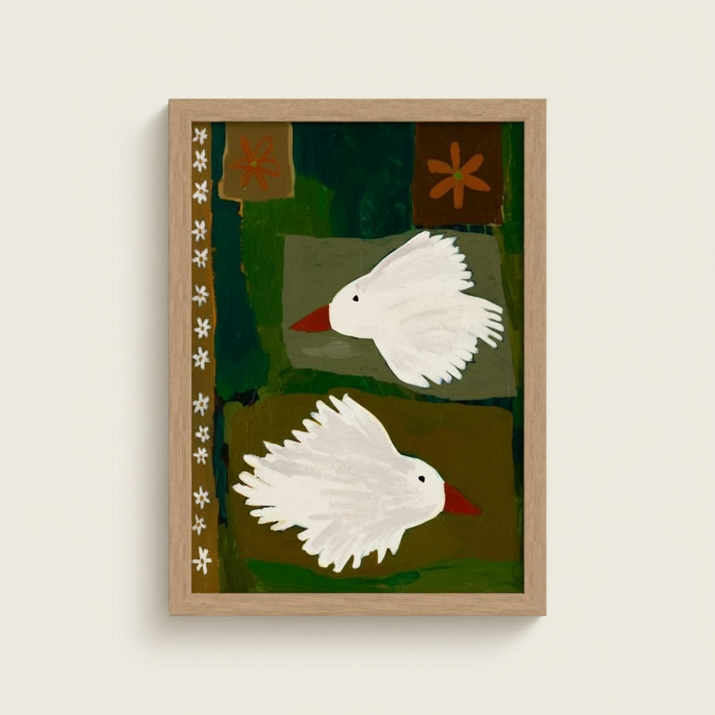 Two Birds, One Heart Framed Paper Print