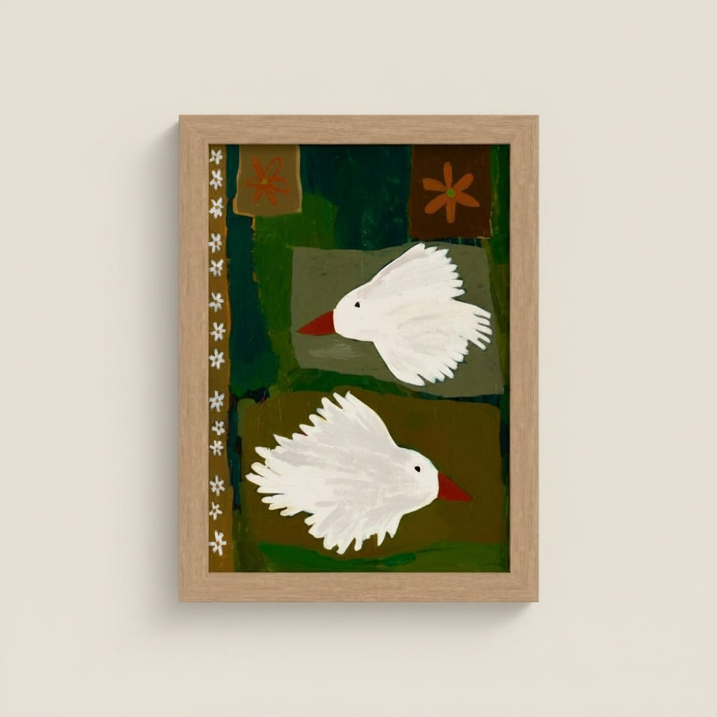Two Birds, One Heart Framed Paper Print